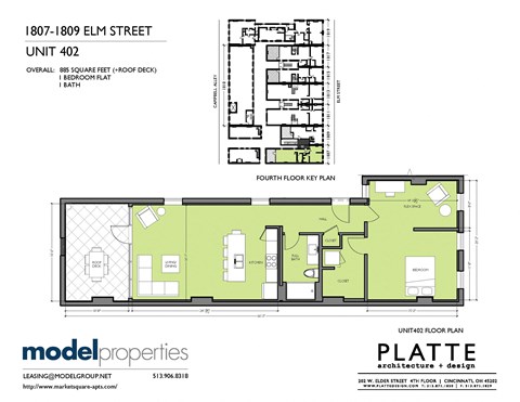 Floor plan for 1 bed, 1 bath, 885 sqft